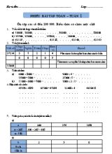 Phiếu bài tập Tuần 1 môn Toán Lớp 4